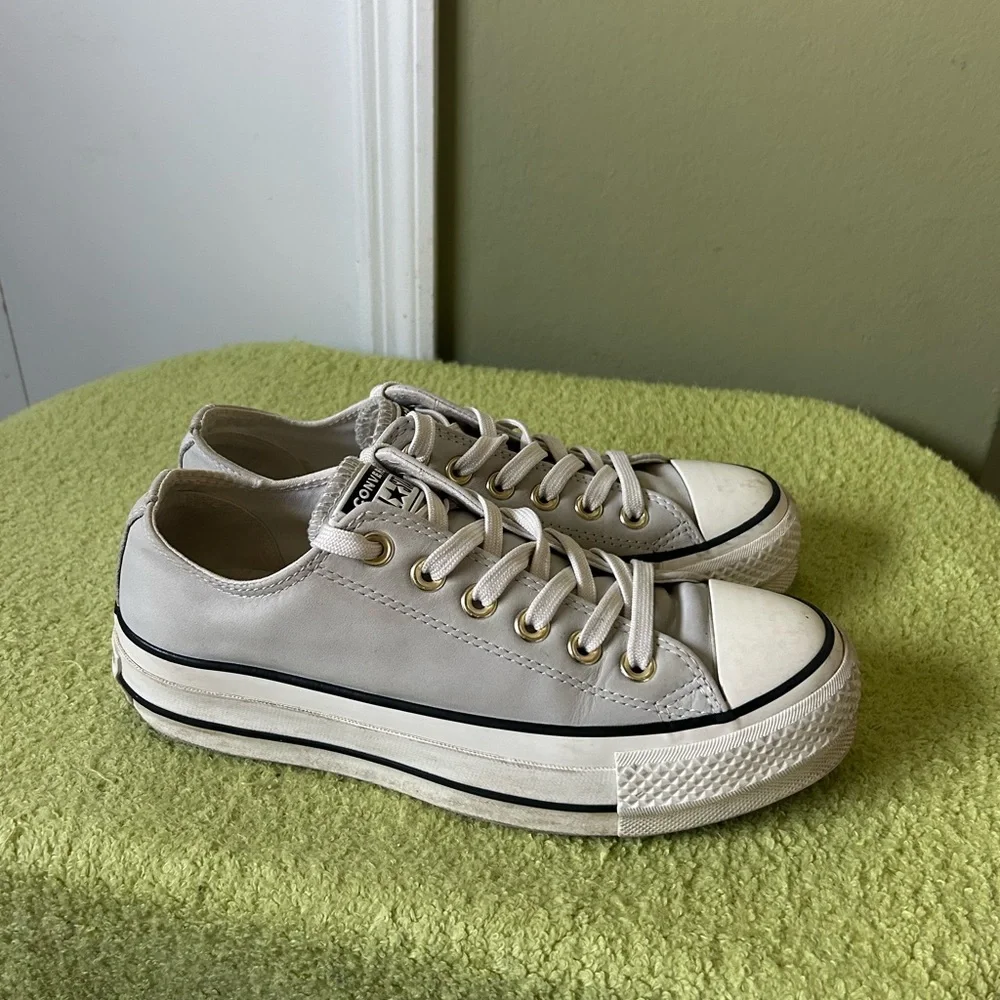 Converse Platform Pale Grey Leather Low Top Women’s Sneakers Sz 6.5 - Picture 11 of 14